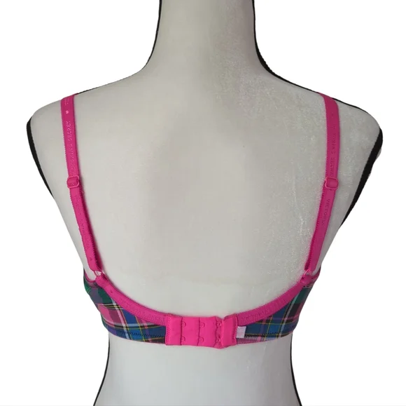 Victoria's Secret Underwire Lined Perfect Coverage Plaid Bra 36C Pink Green - Picture 7 of 16